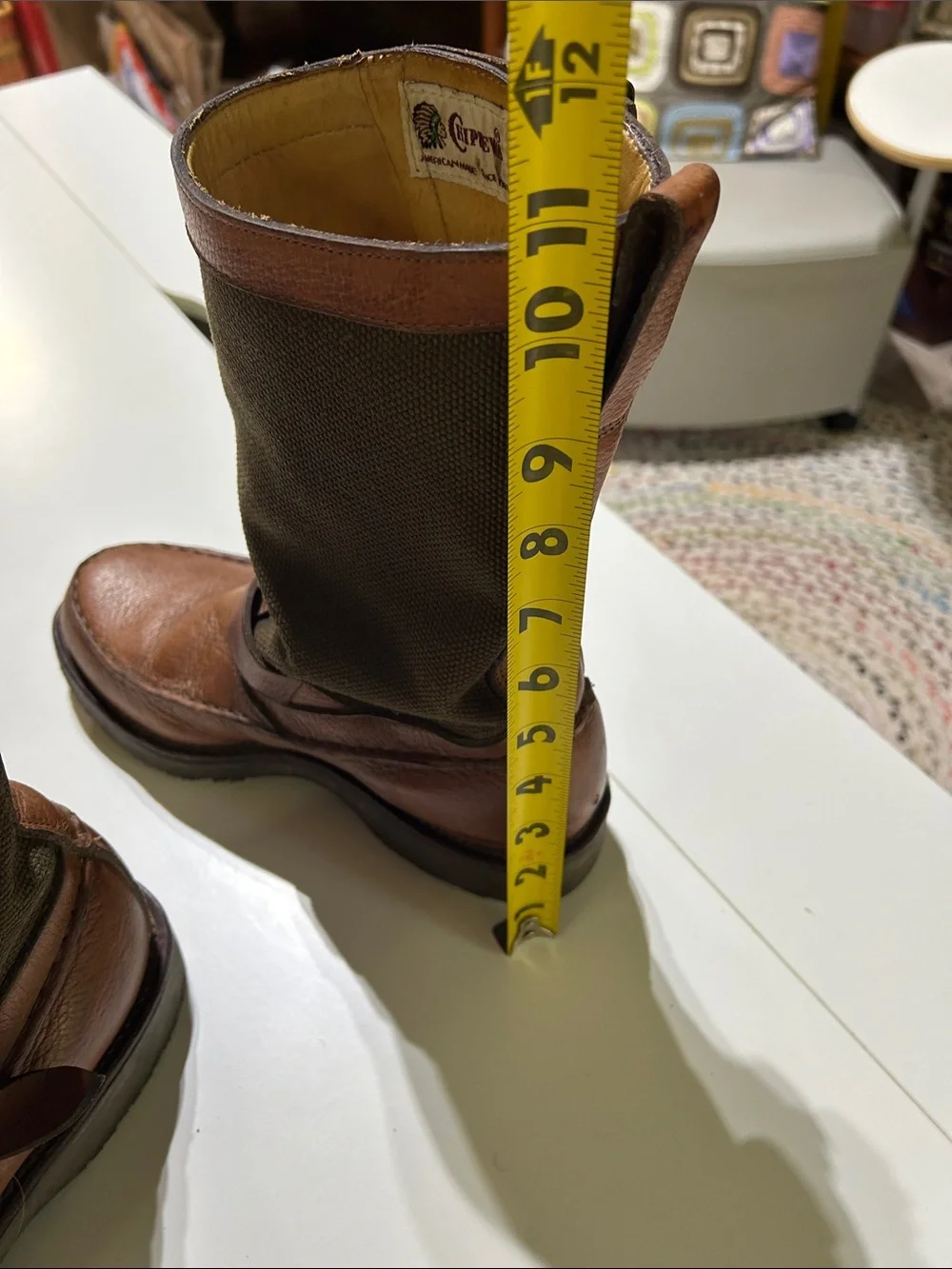 Chippewa Snake Boots Brown / Olive Canvas Leather Boots 6EE